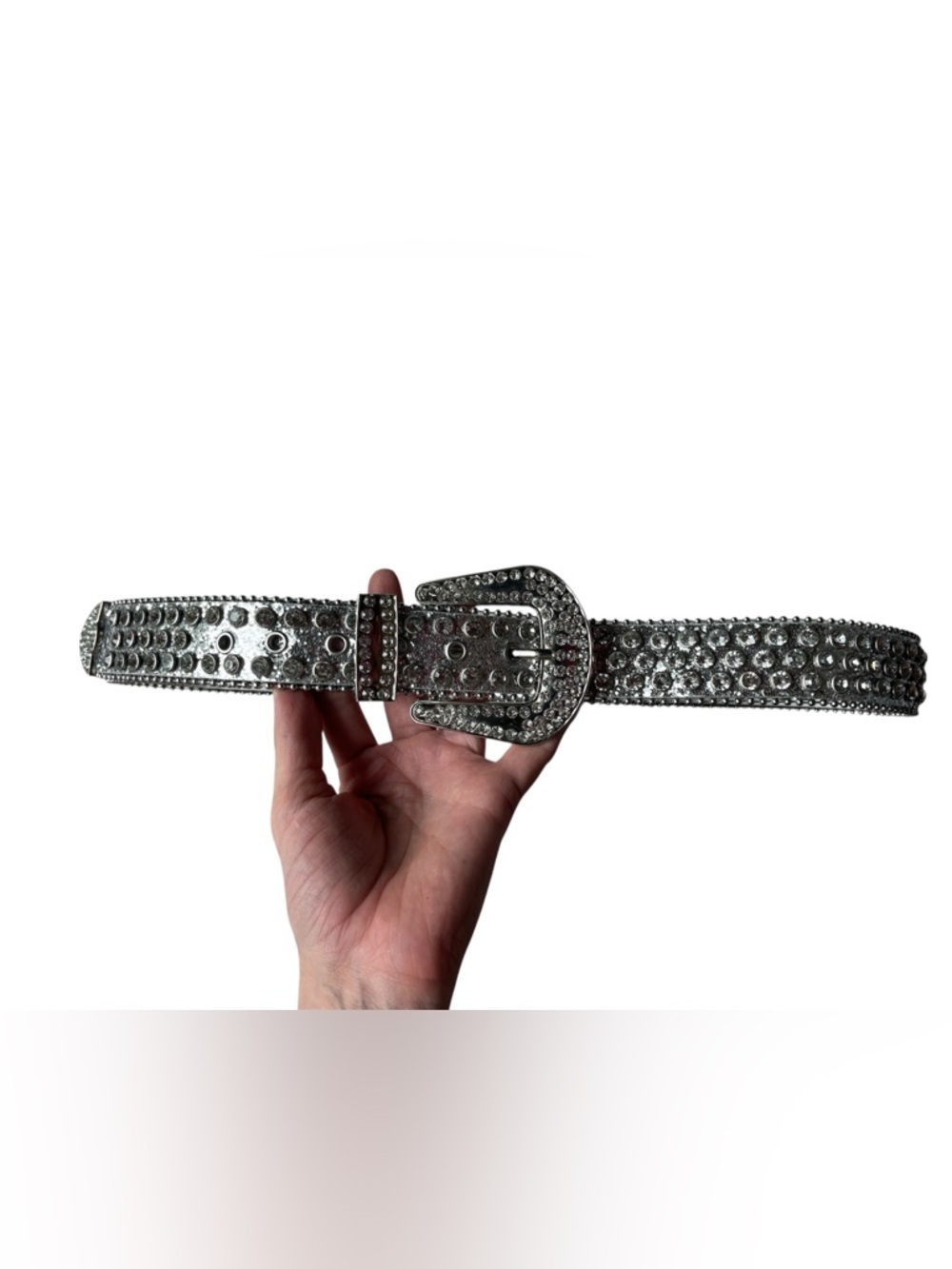 SILVER SPARKLE GEMSTONE STUDDED BELT WOMENS 46.75” FAIRY GRUNGE MERMAID LAYERING